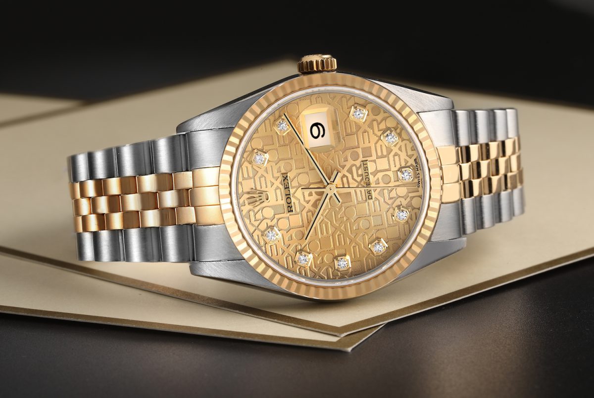 Rolex Datejust Steel Yellow Gold Anniversary Diamond Dial Mens Watch 16233