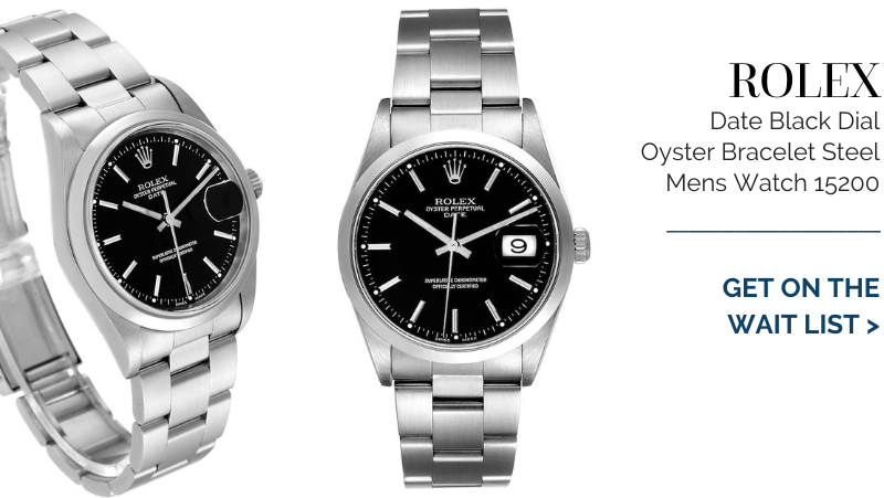 Rolex Date Black Dial Oyster Bracelet Steel Mens Watch 15200