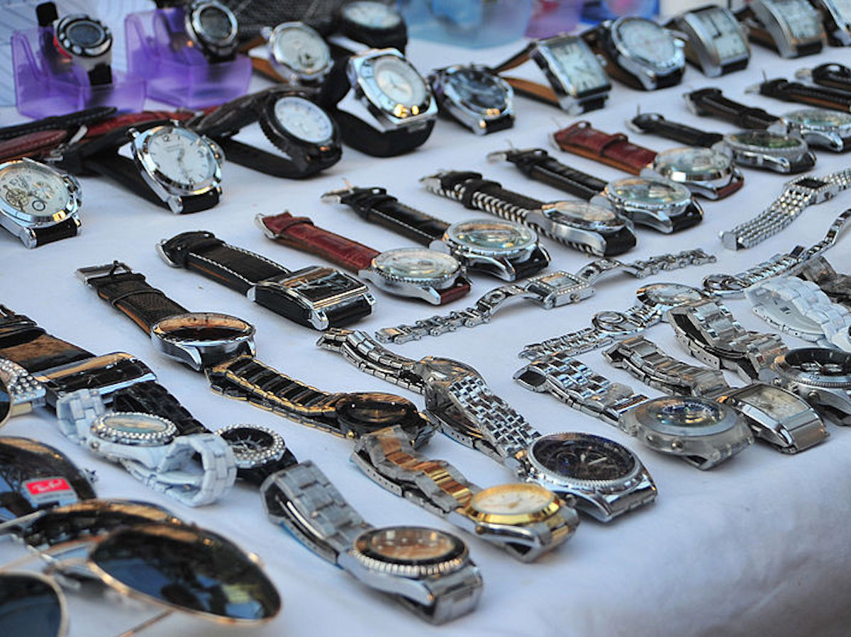 Fake watches on the market in Sa Coma, Mallorca