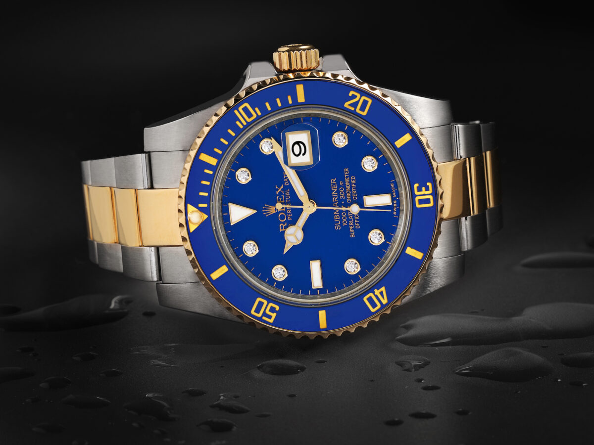 Rolex Waterproof vs Water Resistant - Rolex Submariner Steel Yellow Gold Blue Diamond Dial Mens Watch 116613