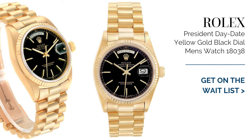 Rolex President Day-Date Yellow Gold Black Dial Mens Watch 18038