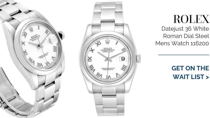 Rolex Datejust 36 White Roman Dial Steel Mens Watch 116200