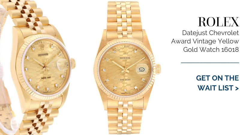 Rolex Datejust Chevrolet Award Vintage Yellow Gold Watch 16018 