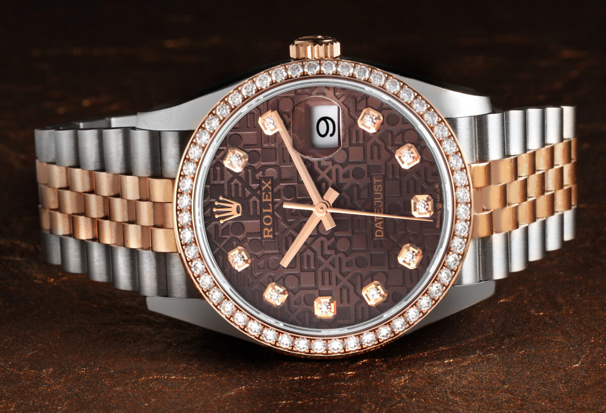 Rolex Datejust Steel Rose Gold Diamond Mens Watch 126281