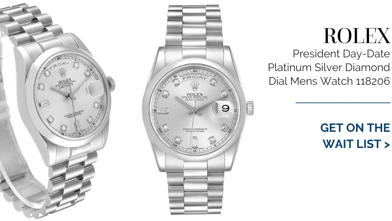 Rolex President Day-Date Platinum Silver Diamond Dial Mens Watch 118206