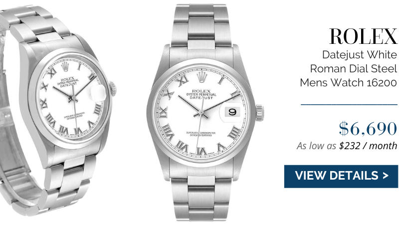 Rolex Datejust White Roman Dial Steel Mens Watch 16200