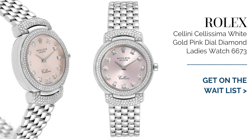 Rolex Cellini Cellissima White Gold Pink Dial Diamond Ladies Watch 6673