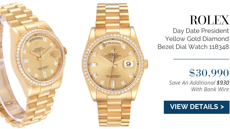 Rolex Day Date President Yellow Gold Diamond Bezel Dial Mens Watch 118348