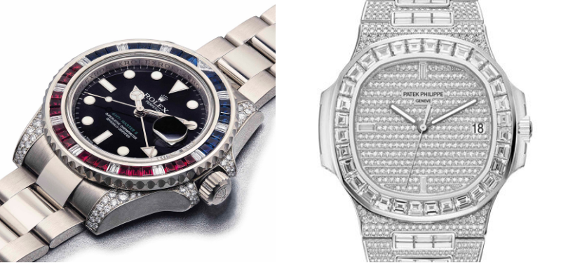 Rolex GMT Master II SARU and Patek Philippe Nautilus Iced Out Diamond Watch