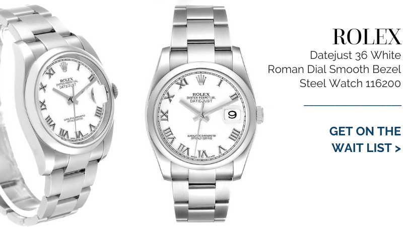 Rolex Datejust 36 White Roman Dial Smooth Bezel Steel Watch 116200