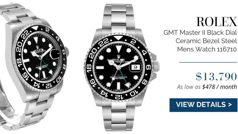 Rolex GMT Master II Black Dial Ceramic Bezel Steel Mens Watch 116710
