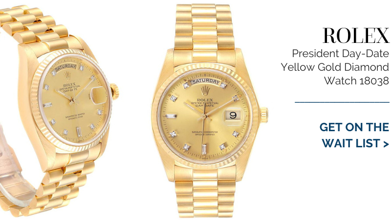 Rolex President Day-Date 18k Yellow Gold Diamond Watch 18038
