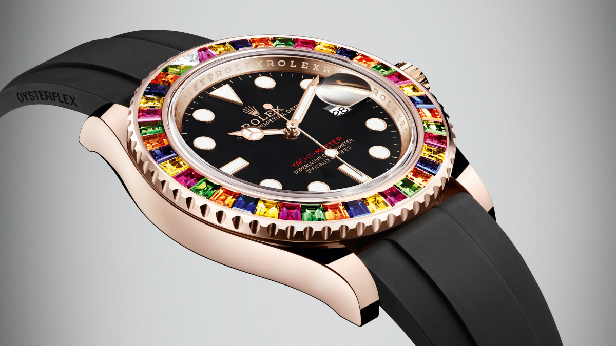 Rolex Yachtmaster Everose Oysterflex with Multi-Color Bezel