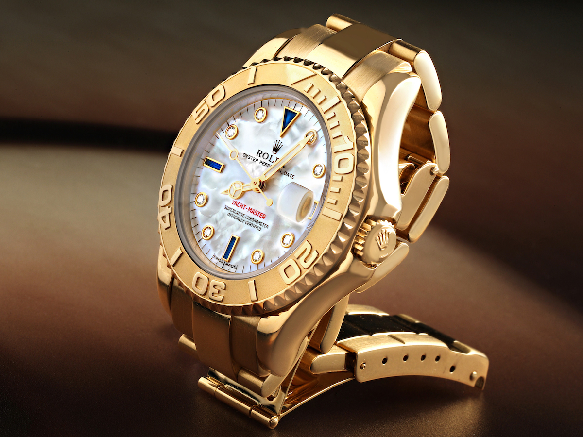 Rolex Yachtmaster Midsize 18K Yellow Gold MOP Diamond Dial Unisex Watch 68628