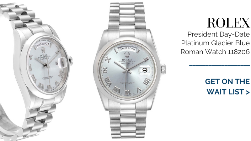 Rolex President Day-Date Platinum Glacier Blue Roman Mens Watch 118206