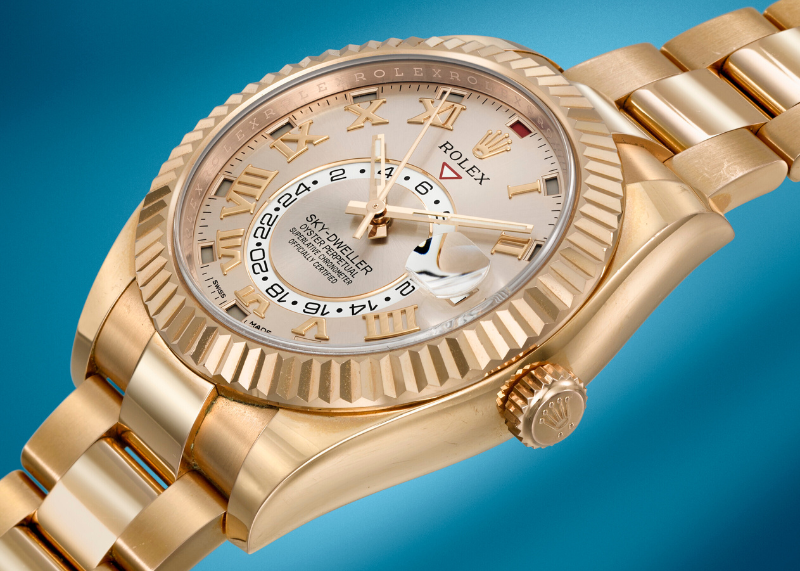 Rolex Sky-Dweller 18k Everose Gold Roman Dial Mens Watch 326935