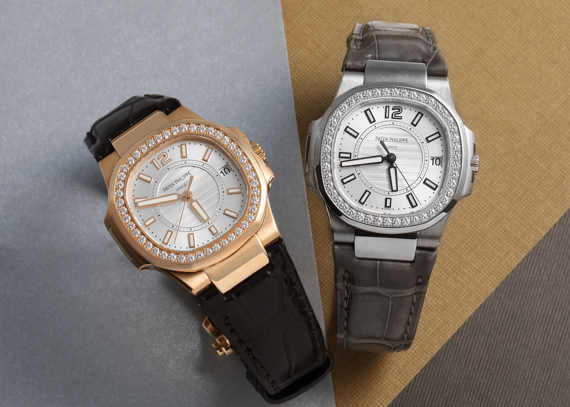 Patek Philippe Nautilus Rose Gold and White Gold Diamond Silver Dial Ladies Watch 7010