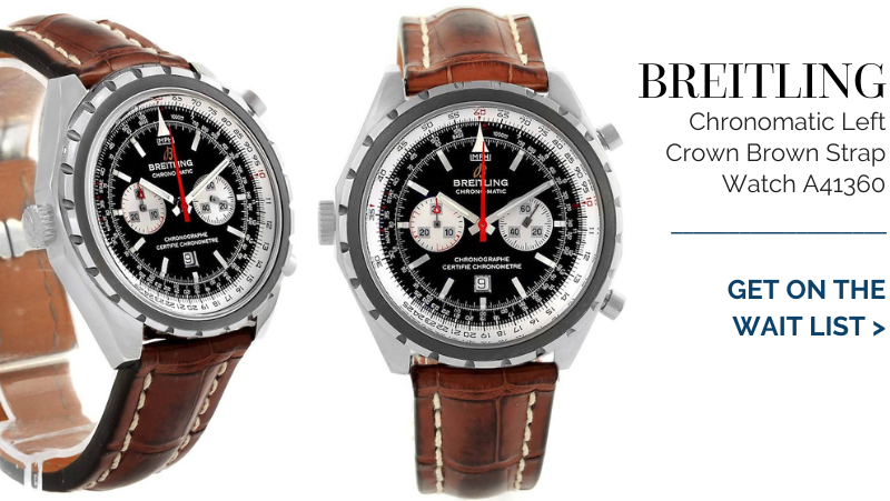 Breitling Chronomatic Left Crown Brown Strap Watch A41360