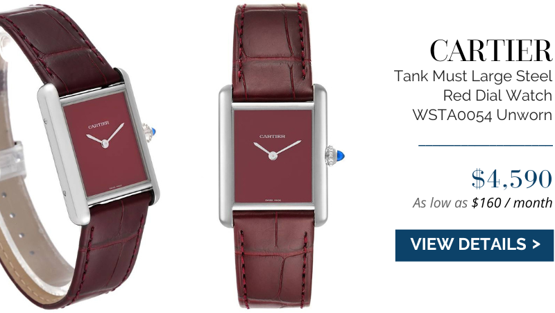 Cartier Tank Must Large Steel Red Dial Watch WSTA0054 Unworn