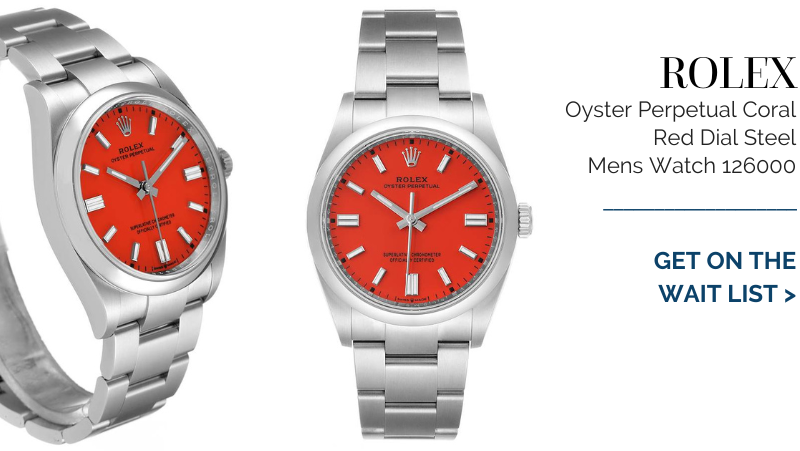 Rolex Oyster Perpetual Coral Red Dial Steel Mens Watch 126000
