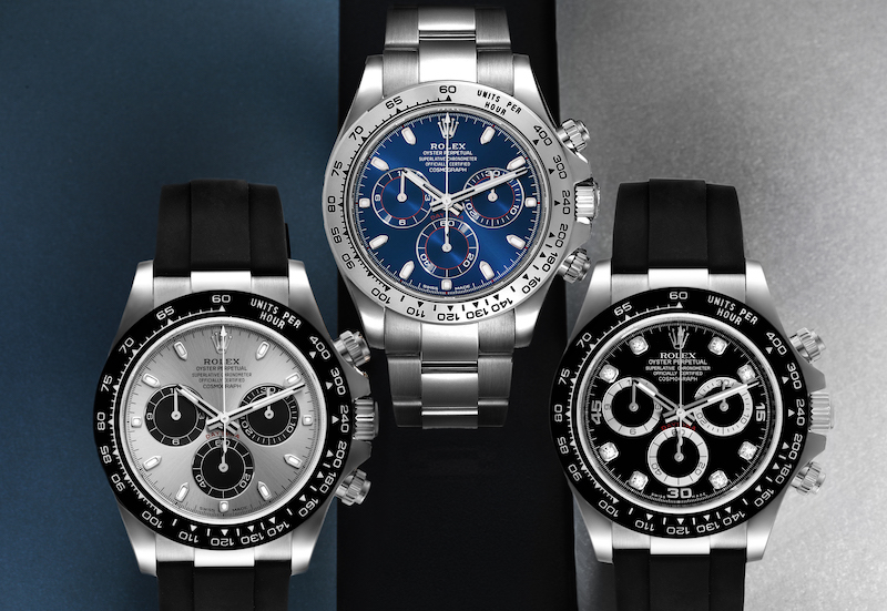 Rolex Cosmograph Daytona watches in steel and white gold