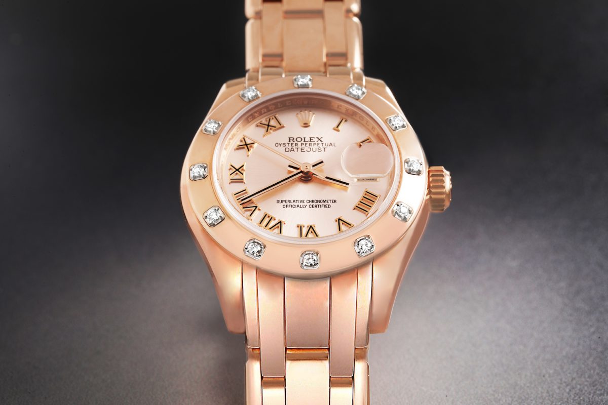 Rolex Pearlmaster Rose Gold Rose Roman Dial Diamond Ladies Watch 80315