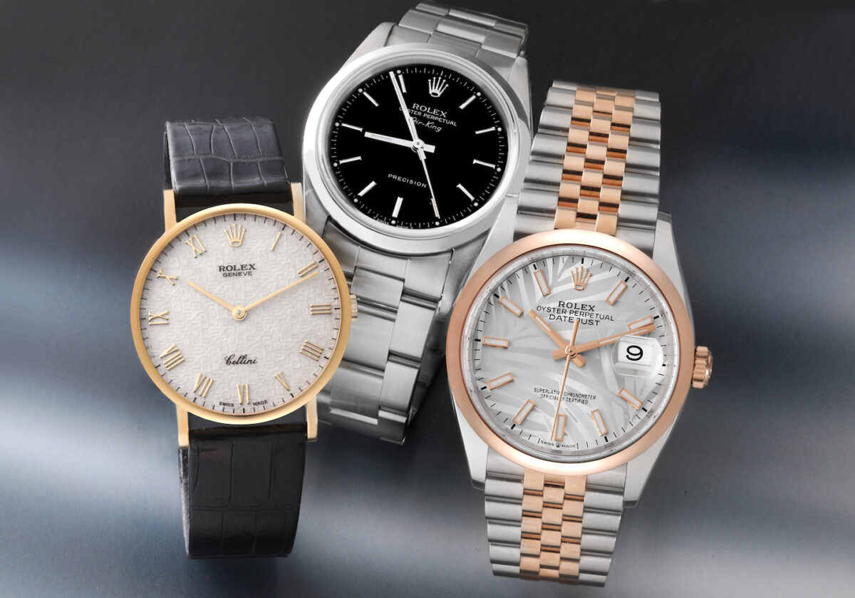 Rolex Cellini Classic, Air-King 14000, and Datejust 36 Palm Dial