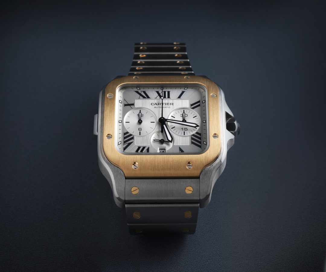 Santos De Cartier Steel Yellow Gold Silver Dial Watch W2SA0008
