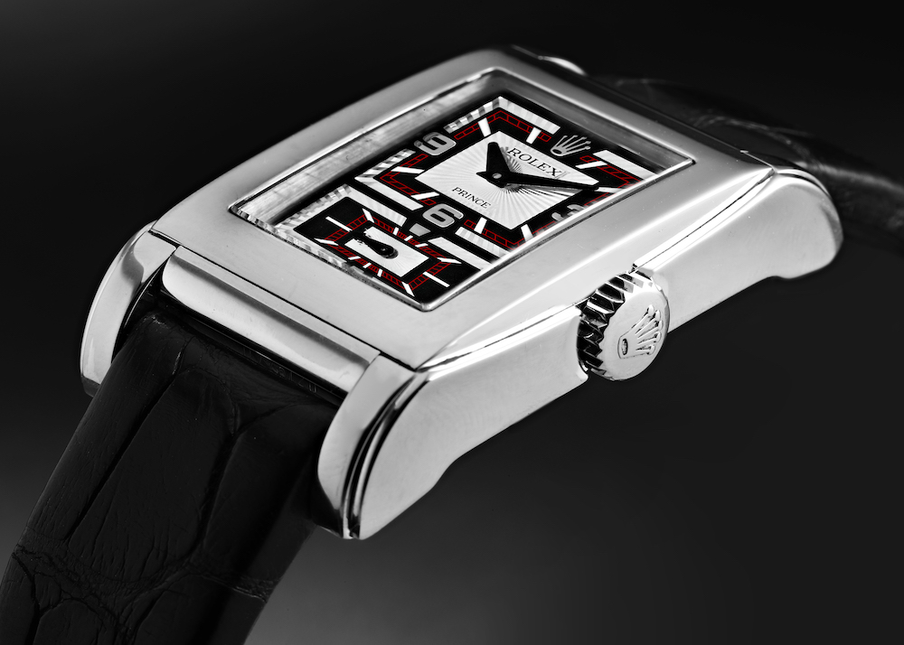 Rolex Cellini Prince Black Dial 18K White Gold Mens Watch 5443