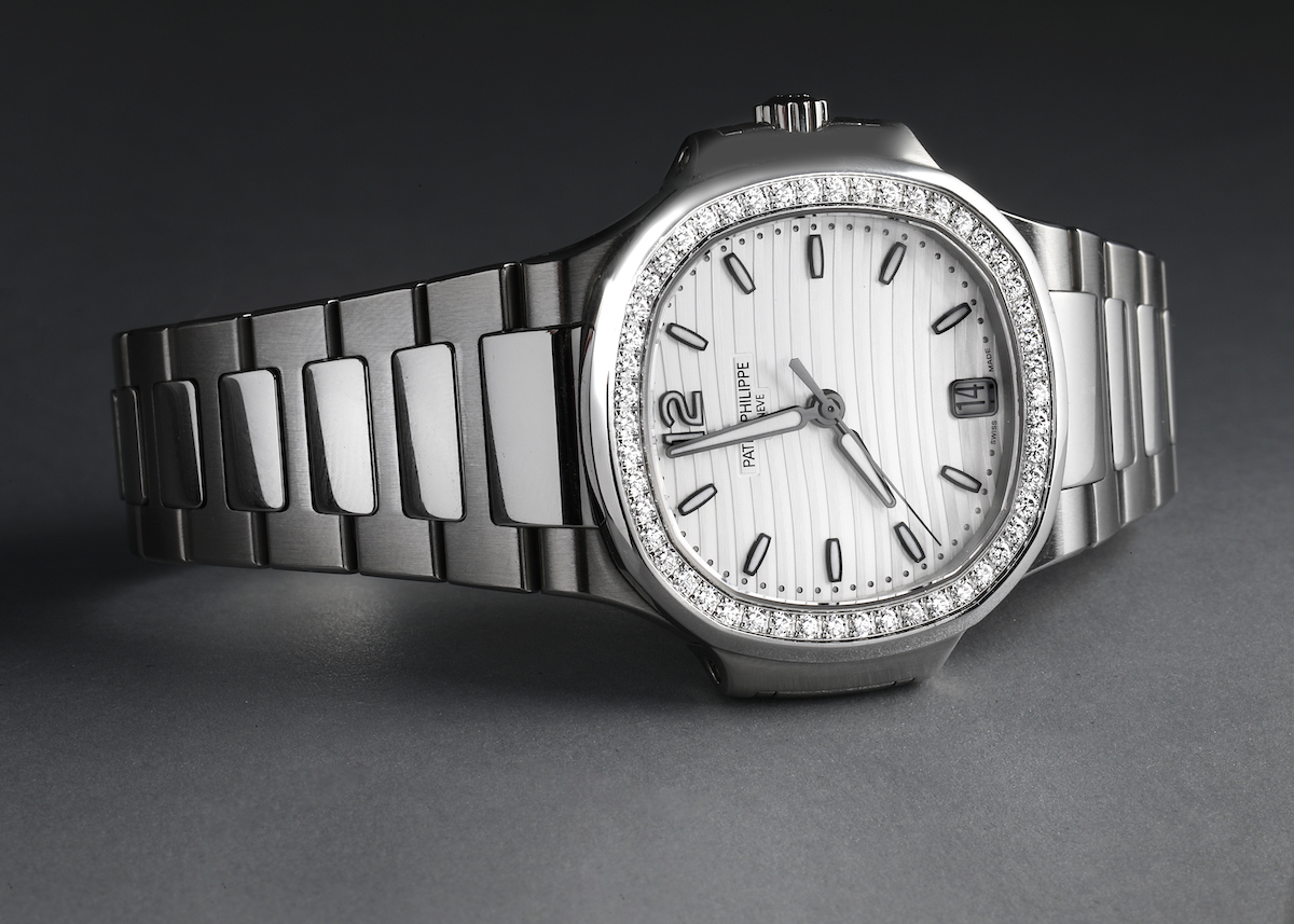 Patek Philippe Nautilus Silver Dial Diamond Steel Ladies Watch 7018