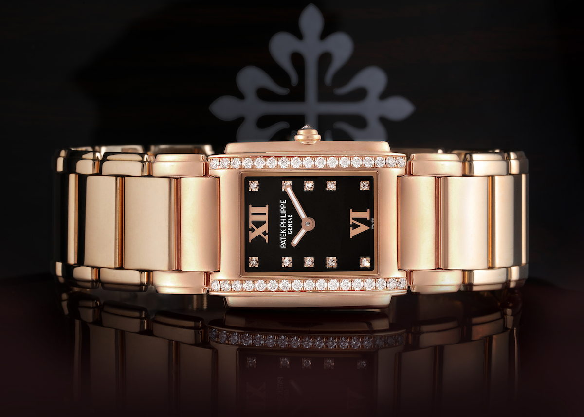 Patek Philippe Twenty-4 Rose Gold Black Dial Diamond Ladies Watch 4910