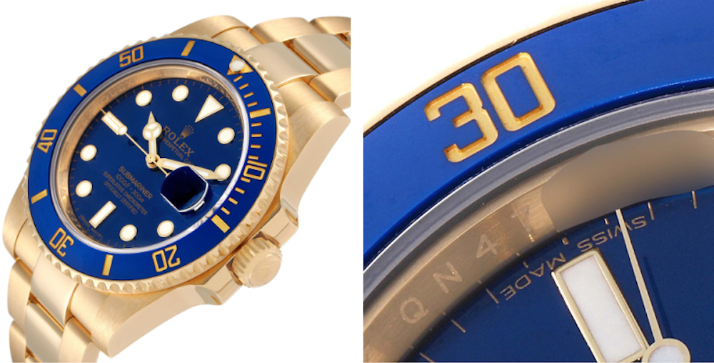Rolex Submariner Yellow Gold Blue Dial Ceramic Bezel Mens Watch 116618