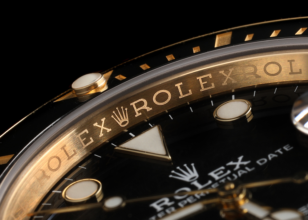 Rolex Submariner Yellow Gold Blue Dial Ceramic Bezel Mens Watch 116618 rehaut