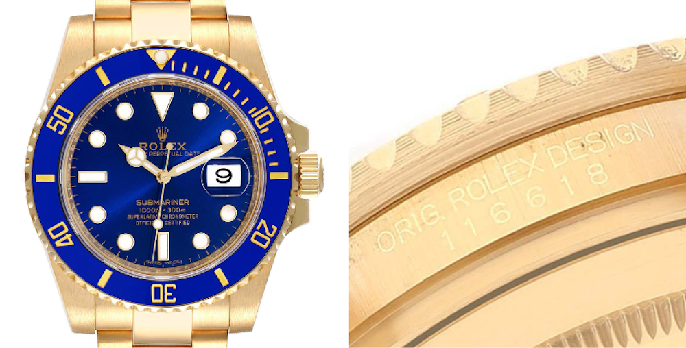 Rolex Submariner Yellow Gold Blue Dial Ceramic Bezel Mens Watch ref 116618