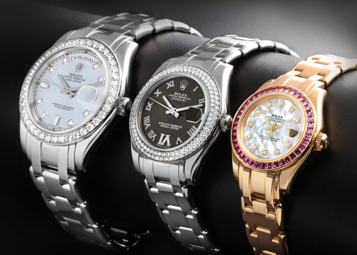 Rolex Pearlmaster Watches in Platinum, White Gold, and Yellow Gold
