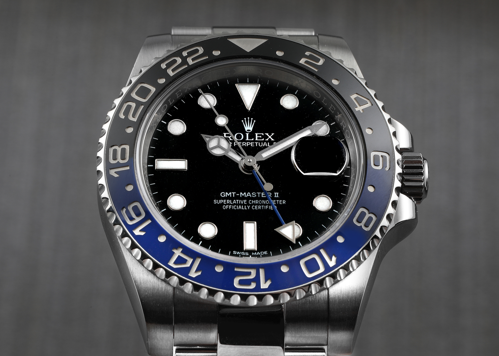 Rolex GMT Master II Black Blue Batman Ceramic Bezel Steel Mens Watch 126710