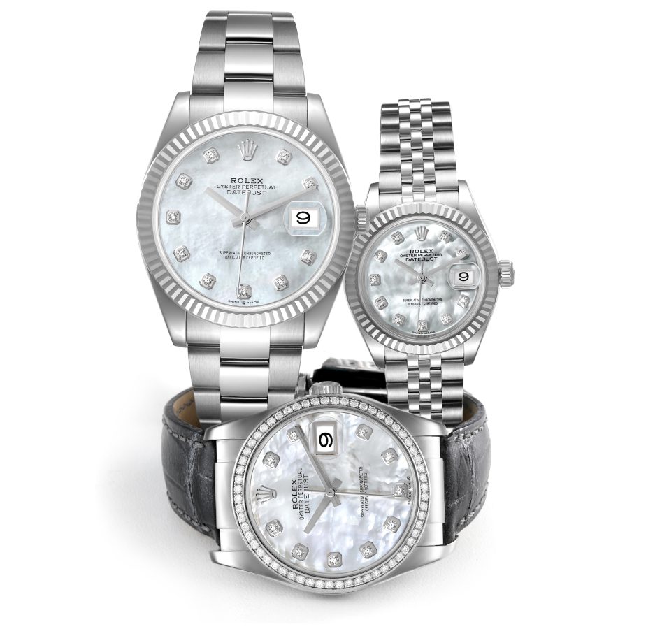 Rolex Datejust 41, Lady-Datejust, and Datejust 36 Steel and White Gold Mother of Pearl Dials