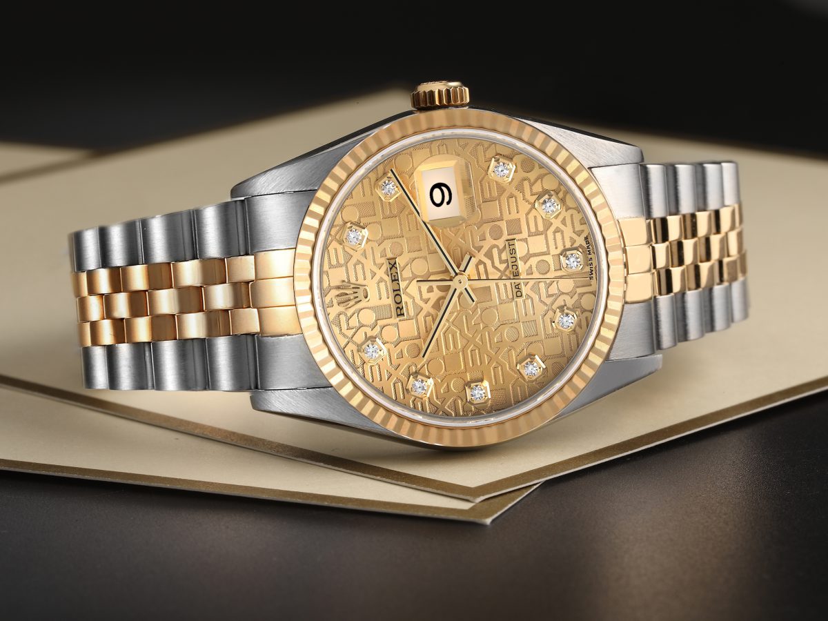 Rolex Datejust Steel Yellow Gold Anniversary Diamond Dial Mens Watch 16233 full