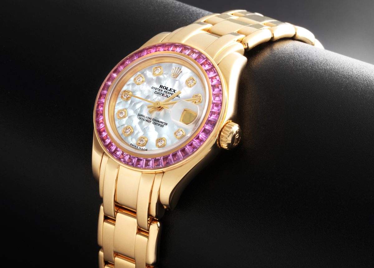 Rolex Pearlmaster 29mm 18k Yellow Gold 80308 with Pink Sapphire MOP