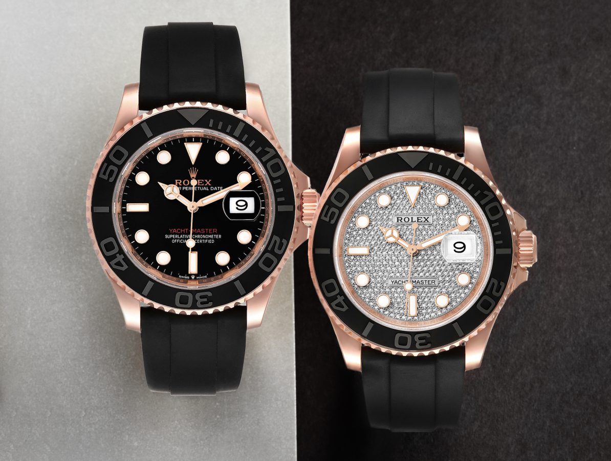 Rolex Yachtmaster 40mm Rose Gold Black Dial and Diamond Pave Dial Oysterflex Watch 116655