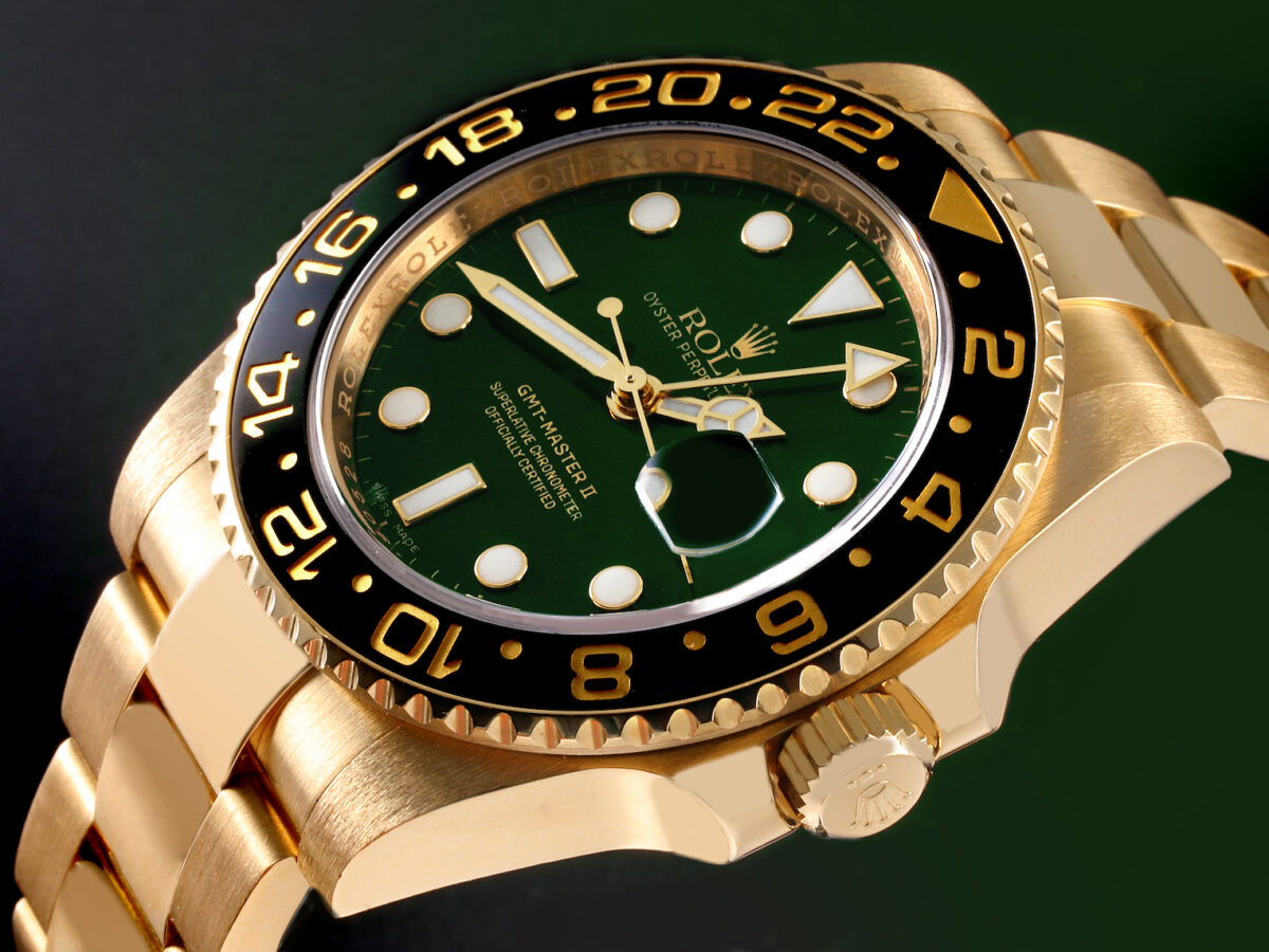 Rolex Yellow Gold Sport Watches - Rolex GMT Master II Yellow Gold Green Dial Mens Watch 116718
