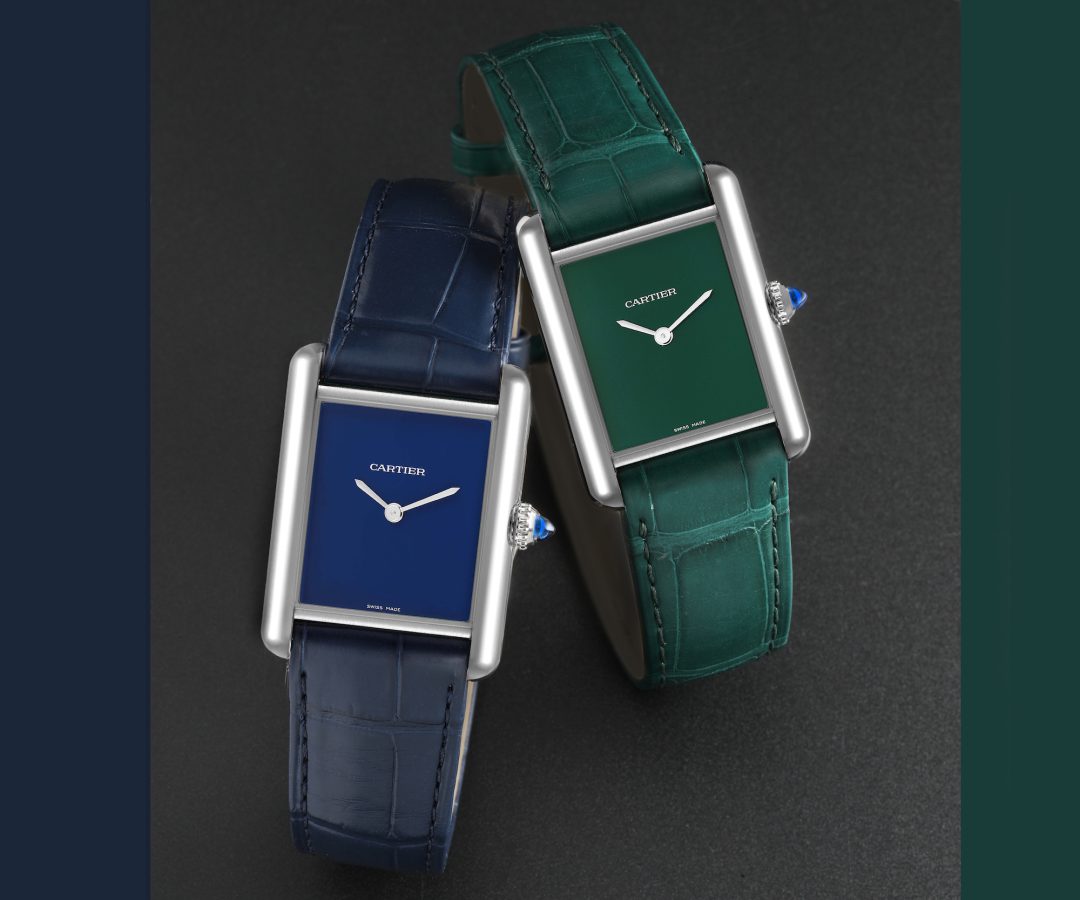 Cartier Tank Must Large Steel Blue and Green Dial Watches