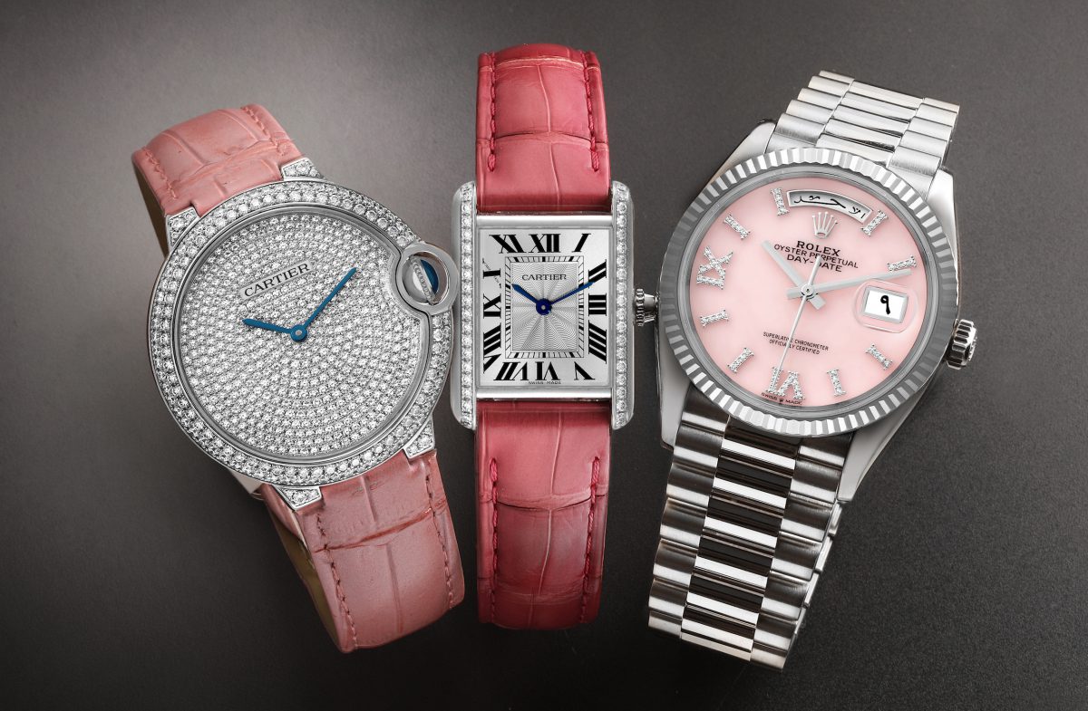 Cartier Ballon Bleu, Tank Francaise, and Rolex Day-Date Pink Watches