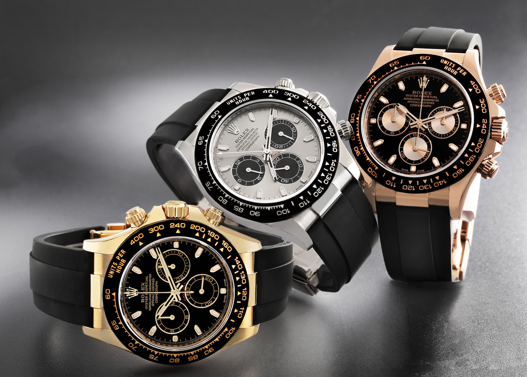 Rolex Daytona Yellow Gold, White Gold and Everose Gold Oysterflex Watches