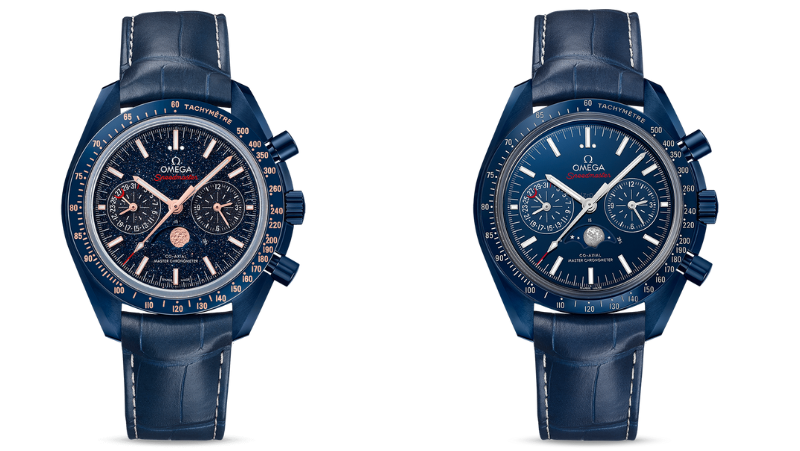 Omega Speedmaster Blue Side of the Moon Watches with Sedna Gold and White Gold