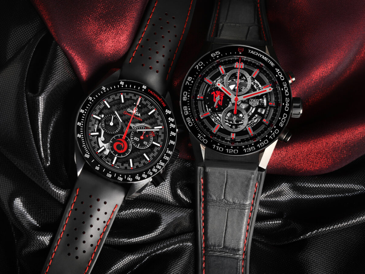 Black and Red Watches - Omega Speedmaster Dark Side Alinghi and Tag Heuer Carrera Manchester Edition