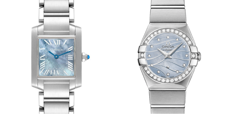 Blue Mother of Pearl Watches - Cartier Tank Francaise and Omega Constellation
