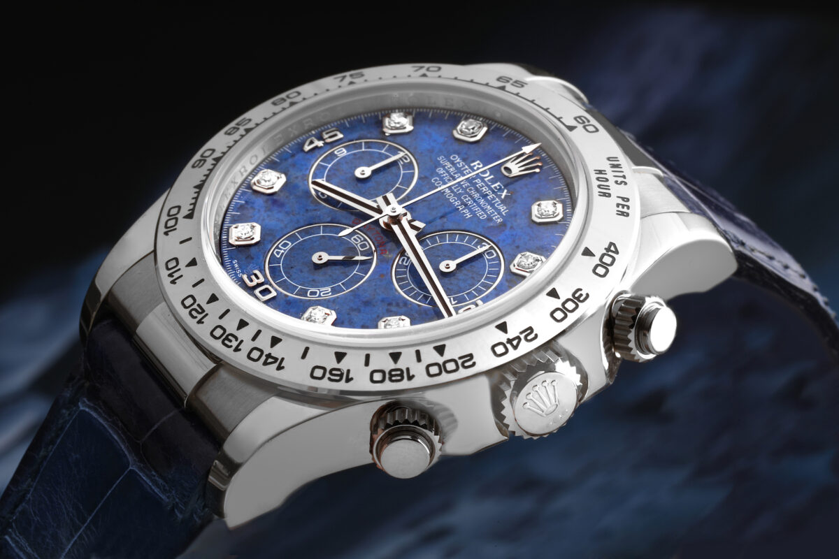 Rolex Daytona White Gold Sodalite Stone Diamond Mens Watch 116519