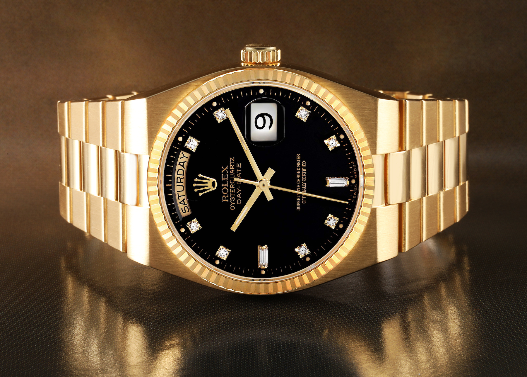 Rolex Oysterquartz President Day-Date Yellow Gold Diamond Watch 19018