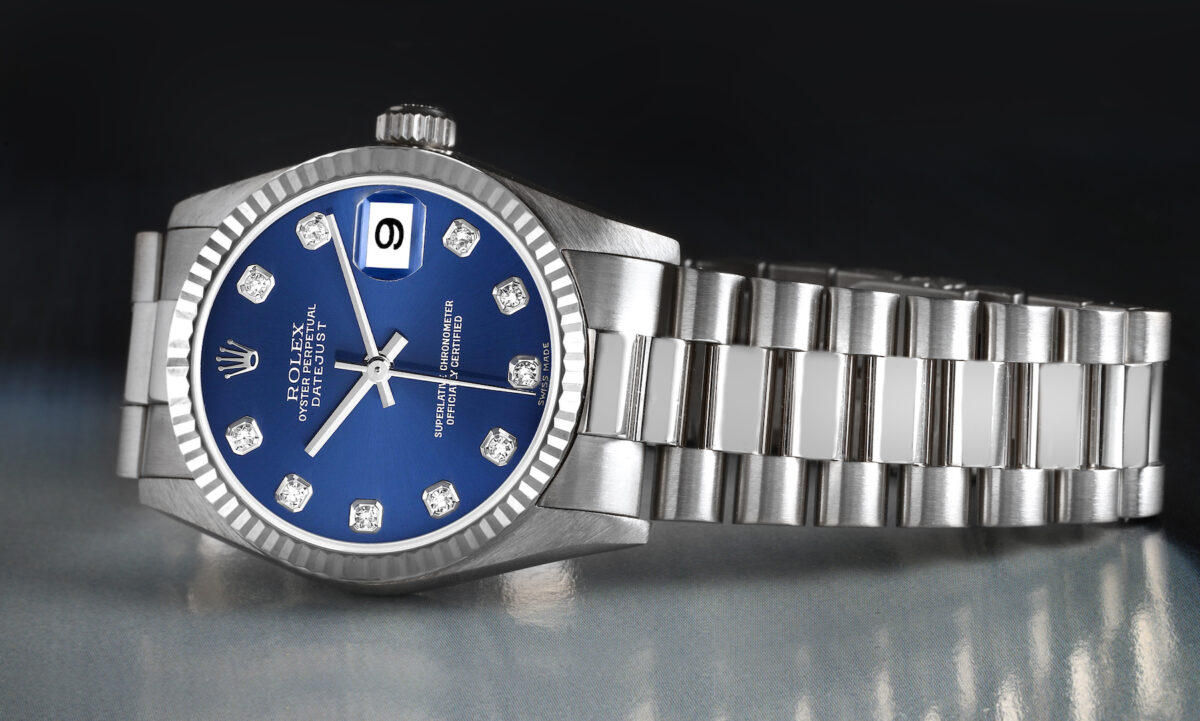 Rolex President Midsize Blue Diamond Dial Ladies Watch 78279